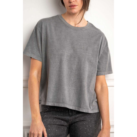 Remera Algodon Lavado Gris Oscuro