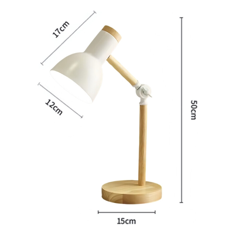 Lampara De Escritorio Portatil Nordica Madera Y Metal Blanco