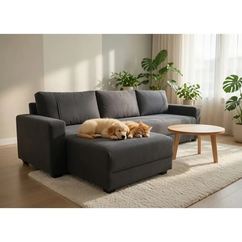 Sofá 3 Cuerpos + Chaise derecho - Tela Pet friendly gris Sofá 3 Cuerpos + Chaise derecho - Tela Pet friendly gris