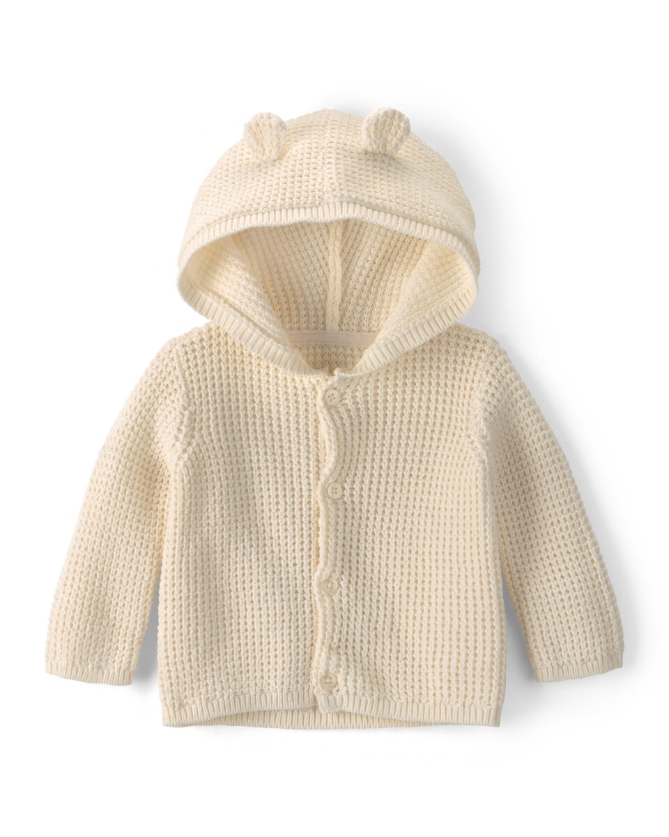Saco de punto con capucha, marfil, diseño oso 