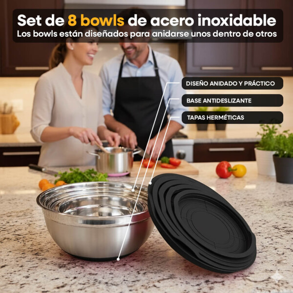 Juego de 8 Bowl De Acero Inoxidable Utensilios Cocina Profesional IMBACK Color Negro Juego de 8 Bowl De Acero Inoxidable Utensilios Cocina Profesional IMBACK Color Negro
