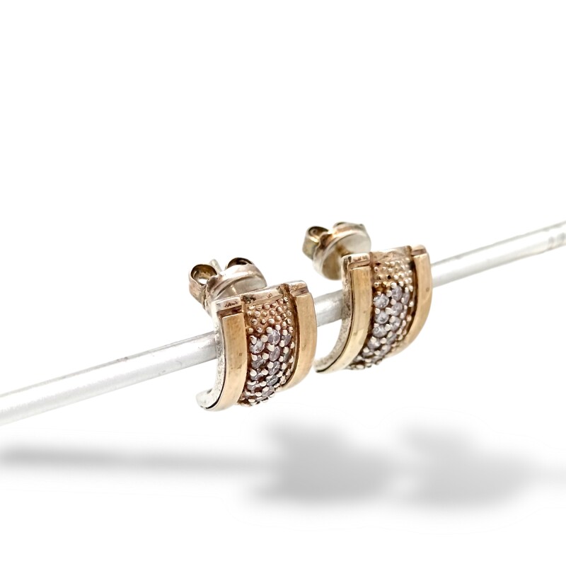 Caravanas Medio aro Vintage-Plata y oro-Zirconia blanca-CA5117 sinpiedra