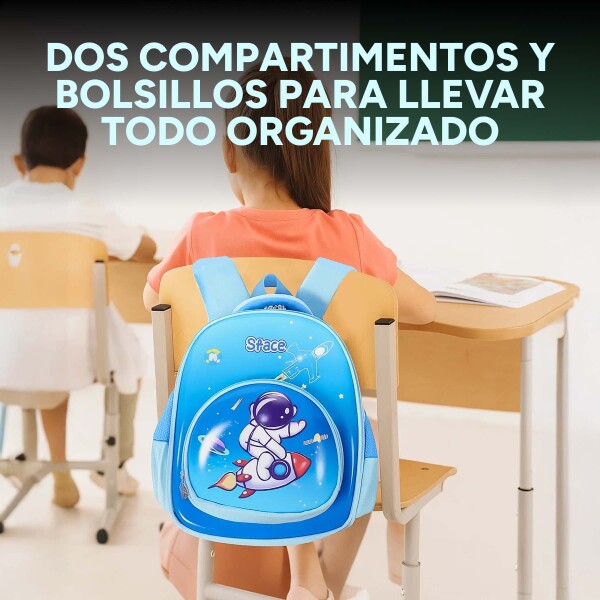 Mochila Escolar Reforzada 33x24cm 2 Bolsillos Astronauta Color Celeste