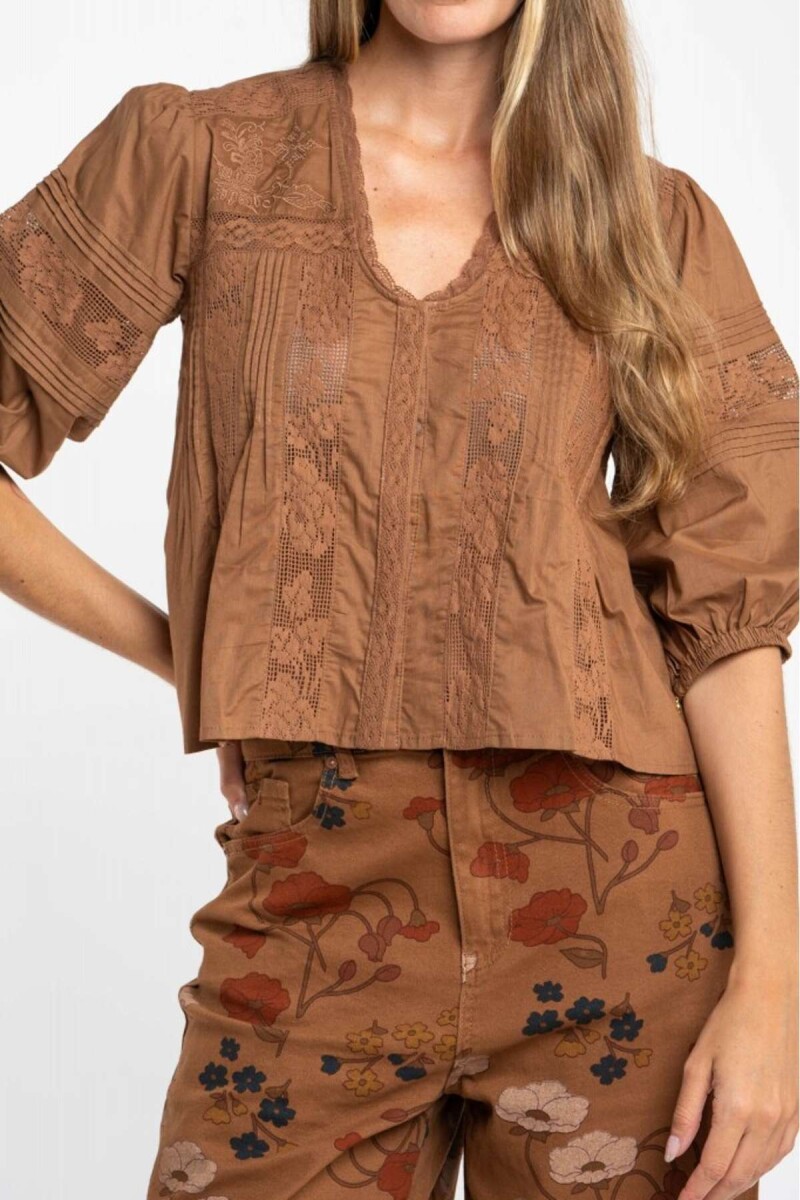 Blusa Boho Lino - Chocolate 