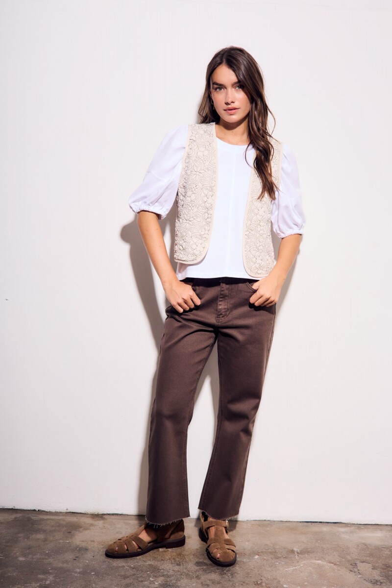 Chaleco Bordados Reversible Gamuza Nácar