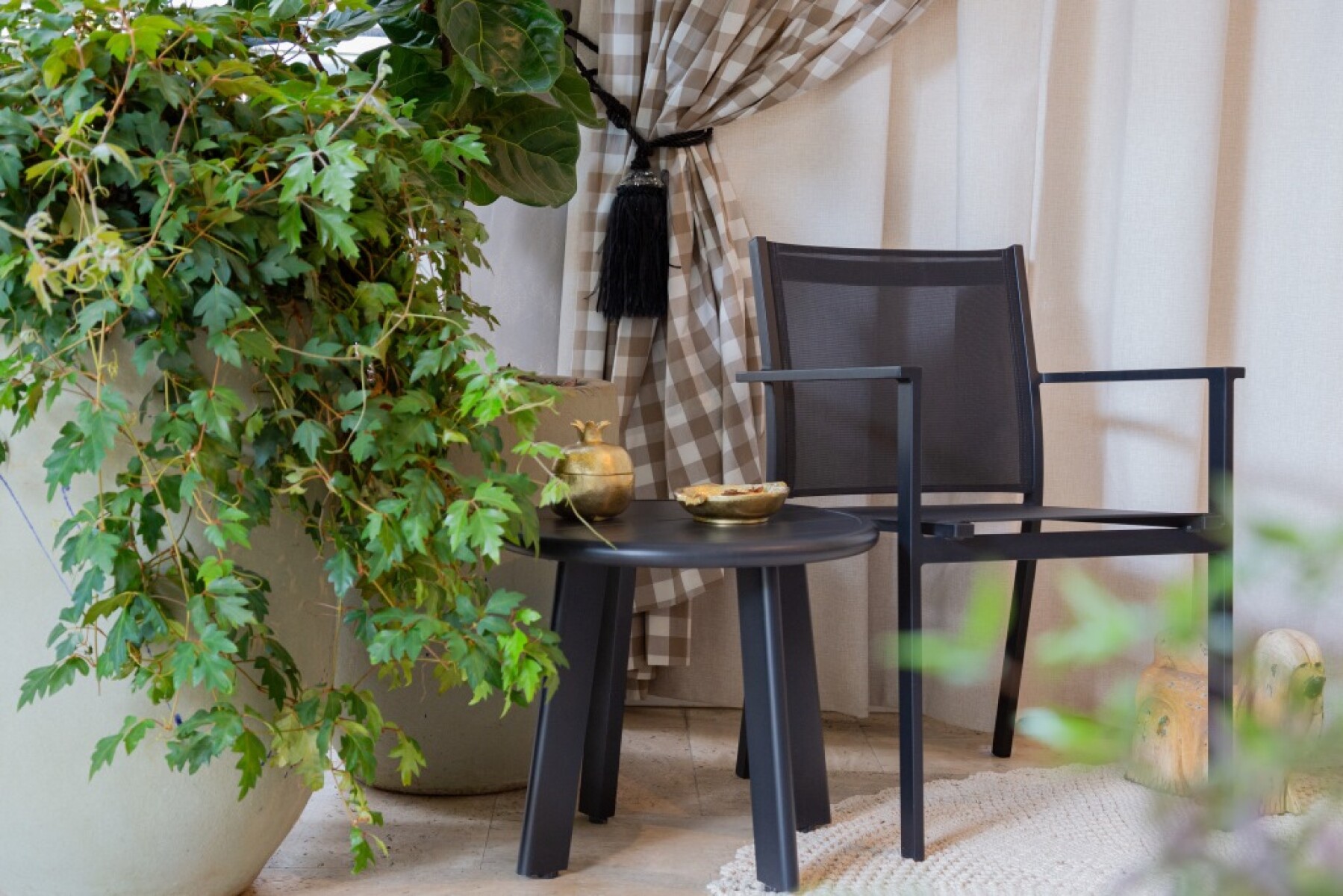 SILLA JARDÍN EXCLUSIVA ALUMINIO Y TELA PHIFER - BLACK / BLACK 