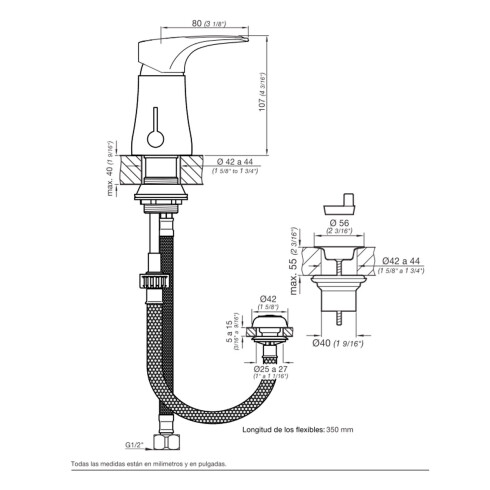 Griferia De Bidet Con Transferencia Y Desague Iguazu Fv CROMO