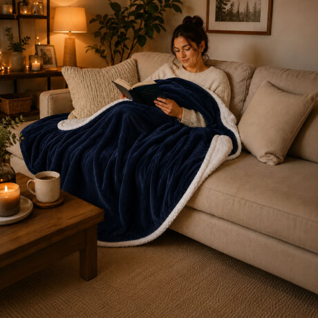 Frazada Manta Polar con Corderito 2 Plazas 200x230cm Azul