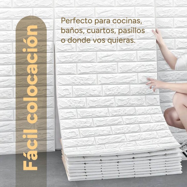 Revestimiento Pared Adhesivo 3d Piedra Ladrillo 20 Mts x 0,70 Mts Variante Color Blanco