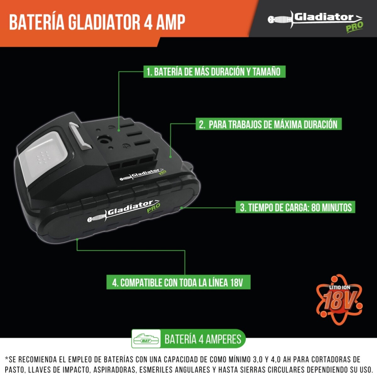 Batería Gladiator Pro Bat818-4.- 