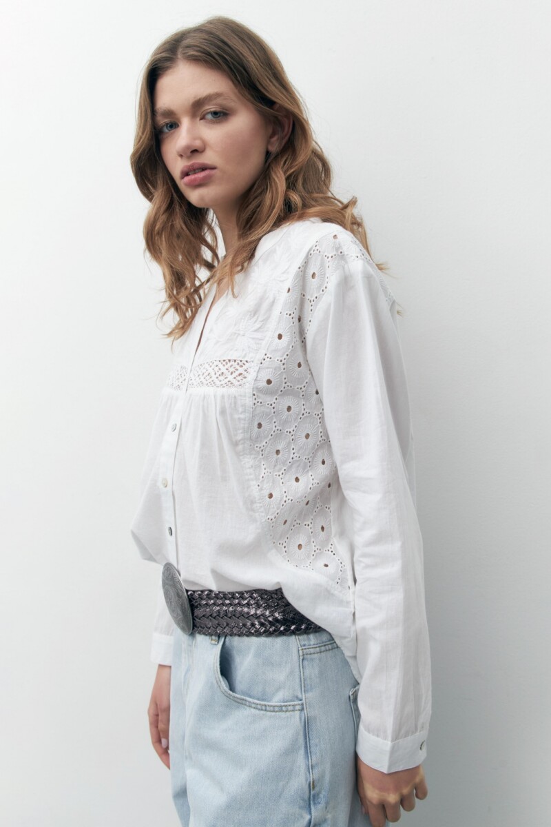 Camisa con broderie - blanco 