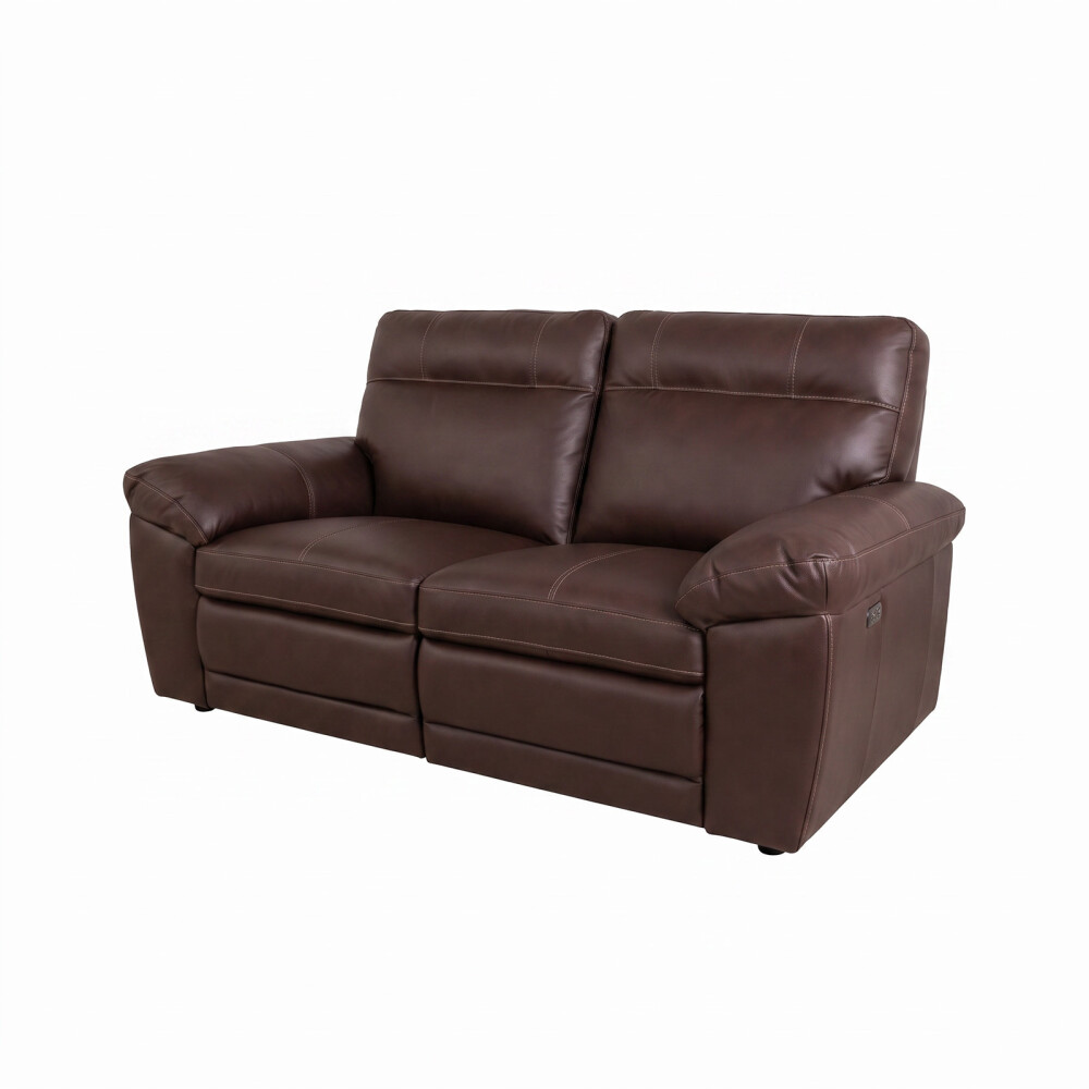 SOFÁ RECLINER 2 CUERPOS CUERO-100-NATURAL MARRON IMPERIAL CHOC.