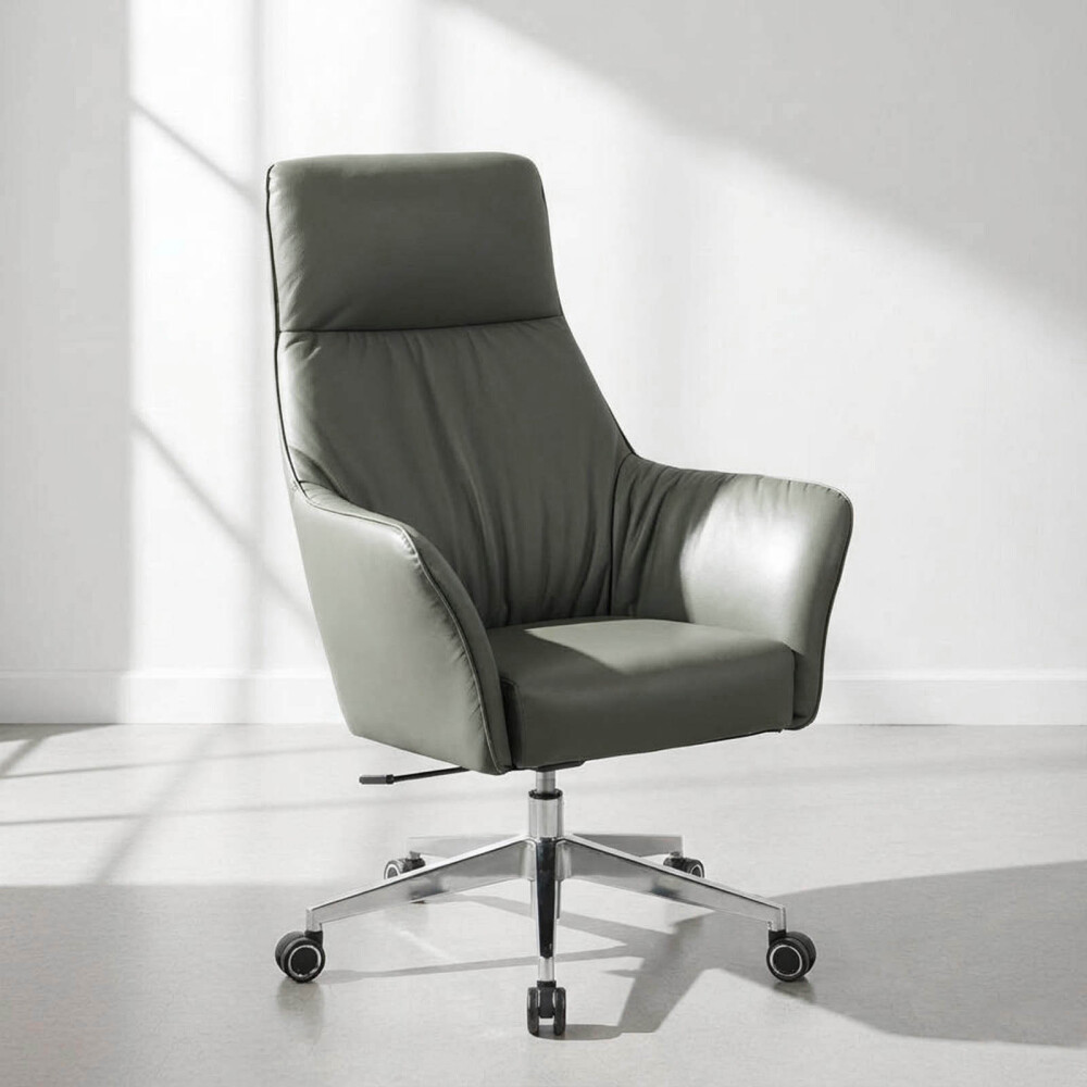 SILLA DE OFICINA GERENCIAL METAL-Y-CUERO GRIS HIERARCHY