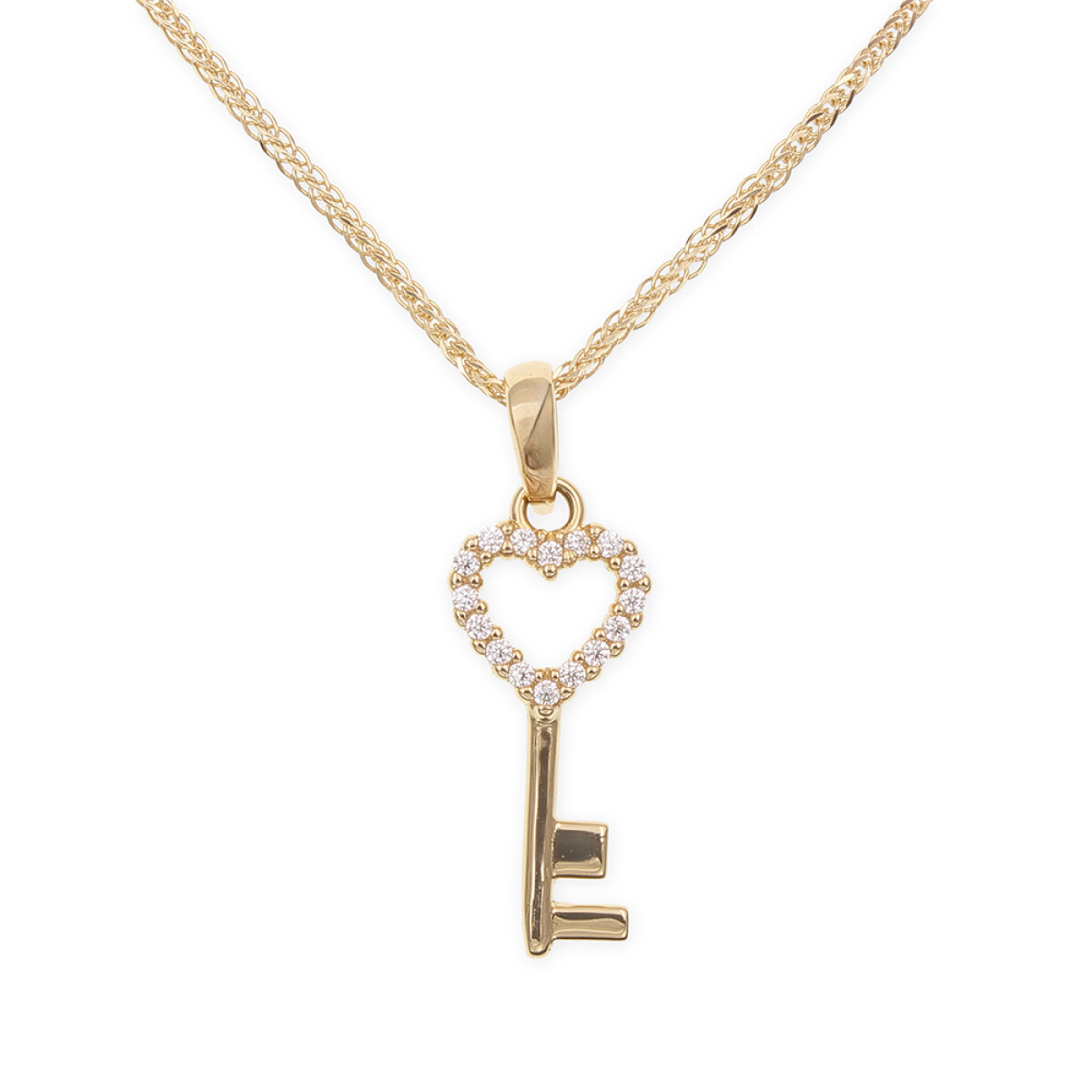 Colgante Llave de corazón en oro amarillo 18k con circonias- Sin cadena 