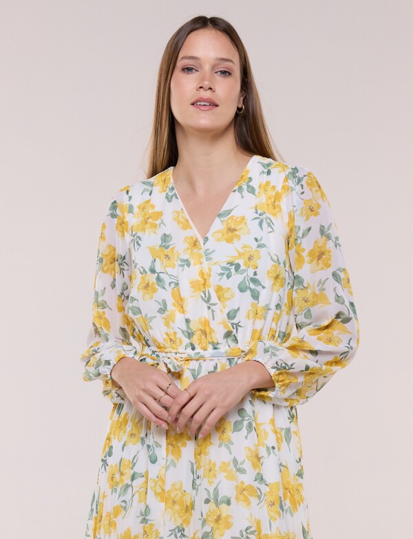 Vestido De Gasa Plisado MULTI/BLANCO
