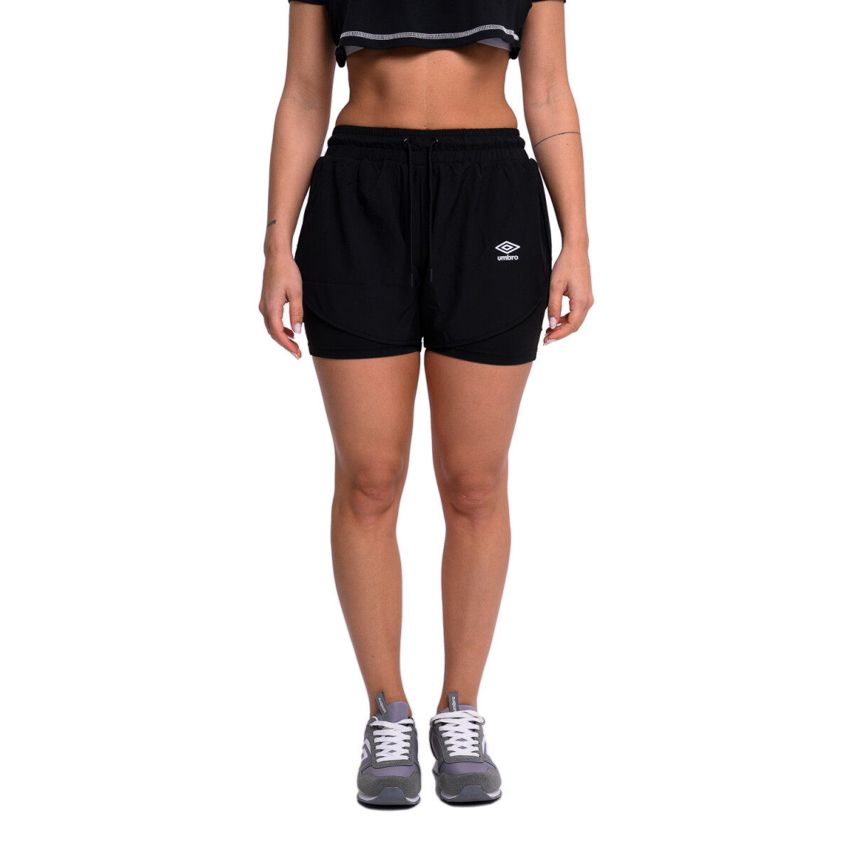 Short de Mujer Umbro Flare - Negro - Blanco 