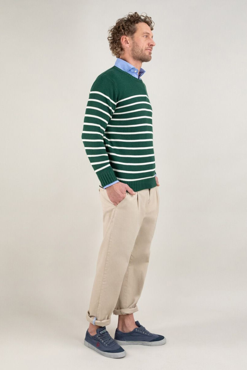 Jersey Punto Inglés El Ganso Rayas Verde Crudo
