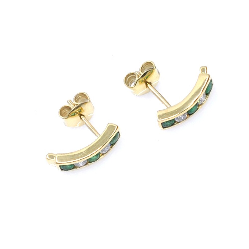 Caravanas en oro 18k amarillo con esmeraldas y brillantes Caravanas en oro 18k amarillo con esmeraldas y brillantes