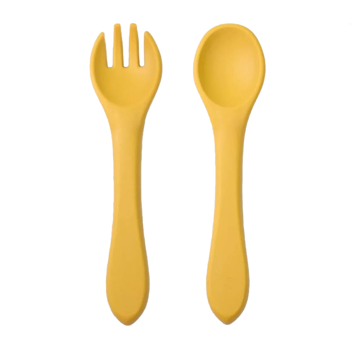 Set Infantil de Cubiertos con Cuchara y Tenedor en Silicona - Mostaza 