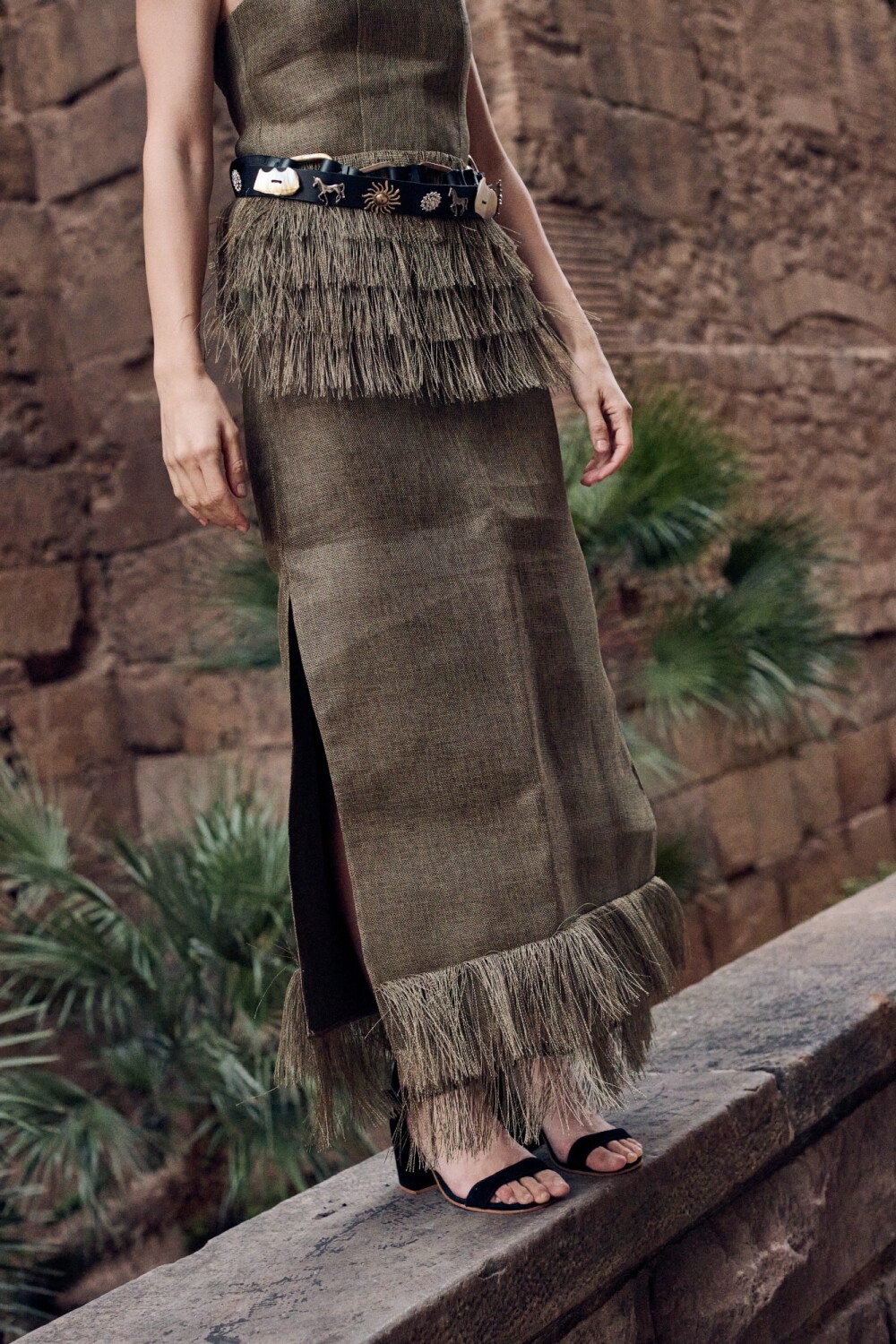 Exotic Raphia Skirt Verde Seco