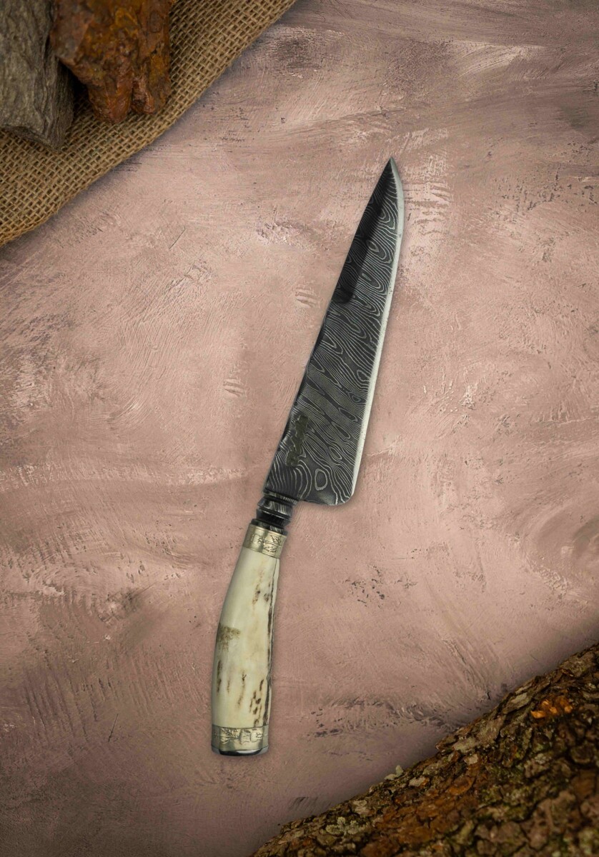 Cuchillo en Acero de Damasco, Cabo de Ciervo 