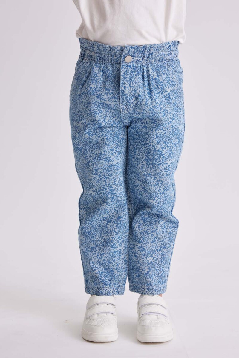 Pantalón jean paper bag Flores Azul