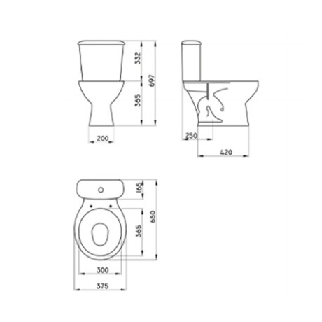 INODORO LARGO 4.5 LITROS DESCARGA A 25 CMS, NO INCLUYE CISTERNA MOCHILA NI TAPA. 000