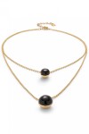 COLGANTE DE ALEACION DE METALES BAÑADO EN ORO 18K CON DOBLE CADENA Y CRISTALES DE MURANO NEGRO Colgante