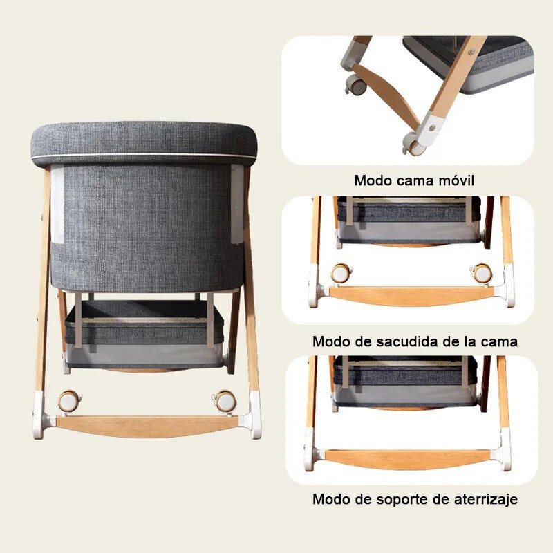 Cuna Moisés Plegable Regulable Para Bebe Gris Oscuro