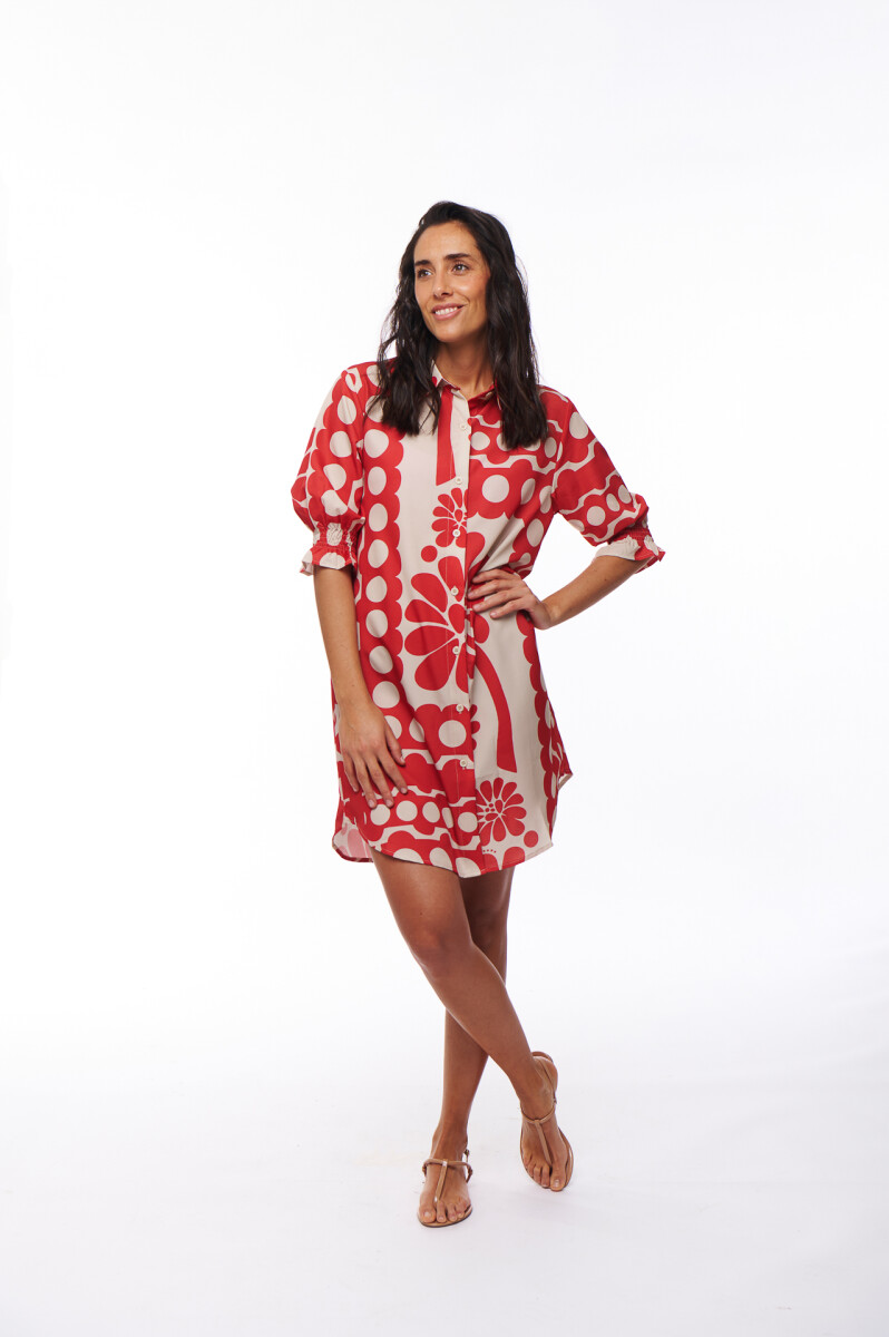 VESTIDO ALINE - ESTAMPADO FLORES ROJAS 