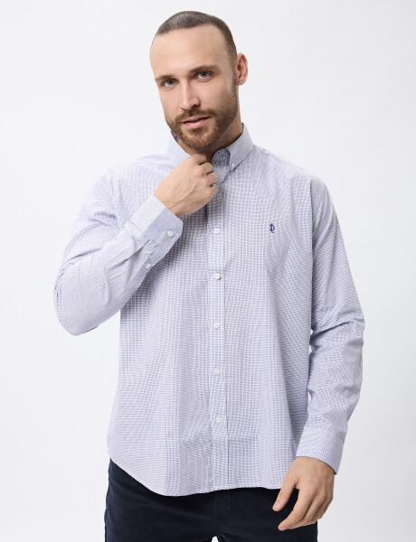 Camisa m/l microcuadros azul