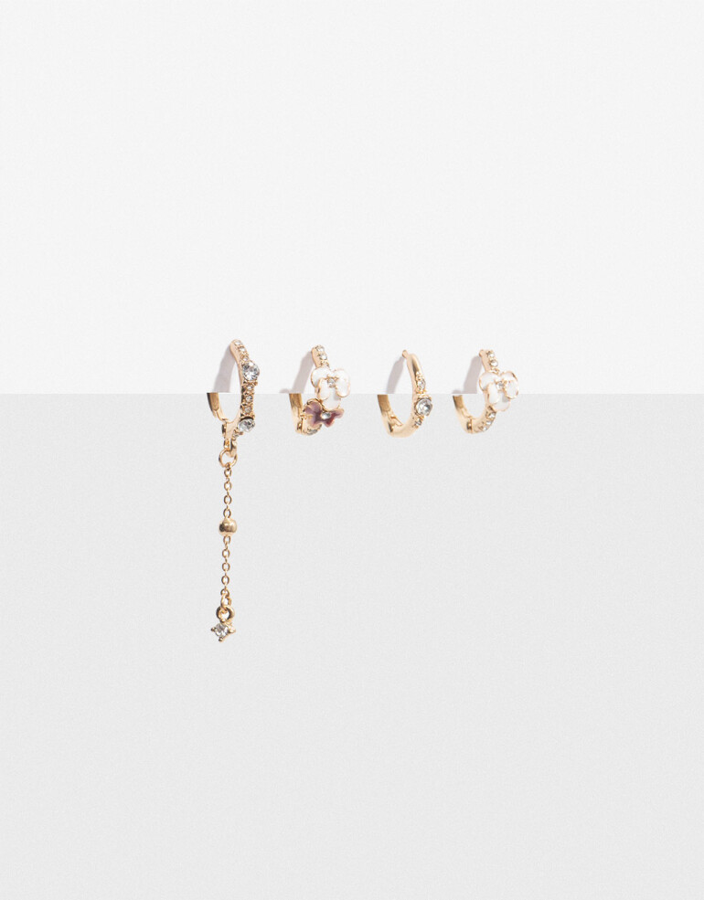 Aros Argollas Set Color Set De Argollas Con Strass - Dorado