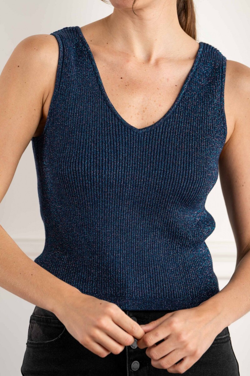 Top Lurex Escote V - Azul 