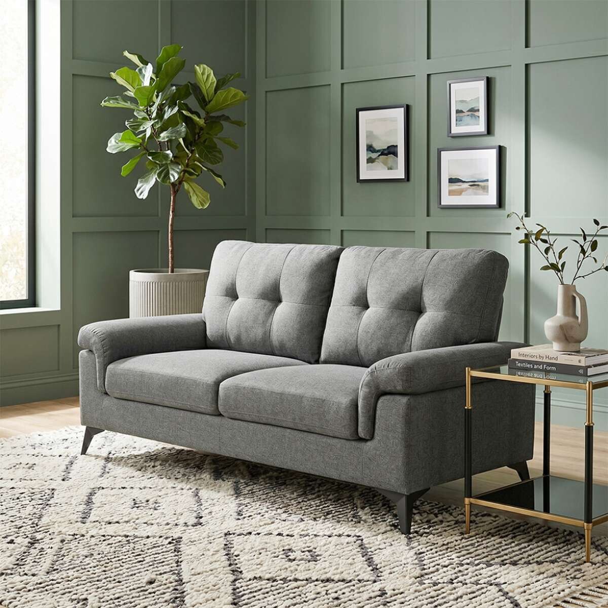 Sillon 3 Cuerpos Tela y Madera Natural Living Lamona - Gris Oscuro 