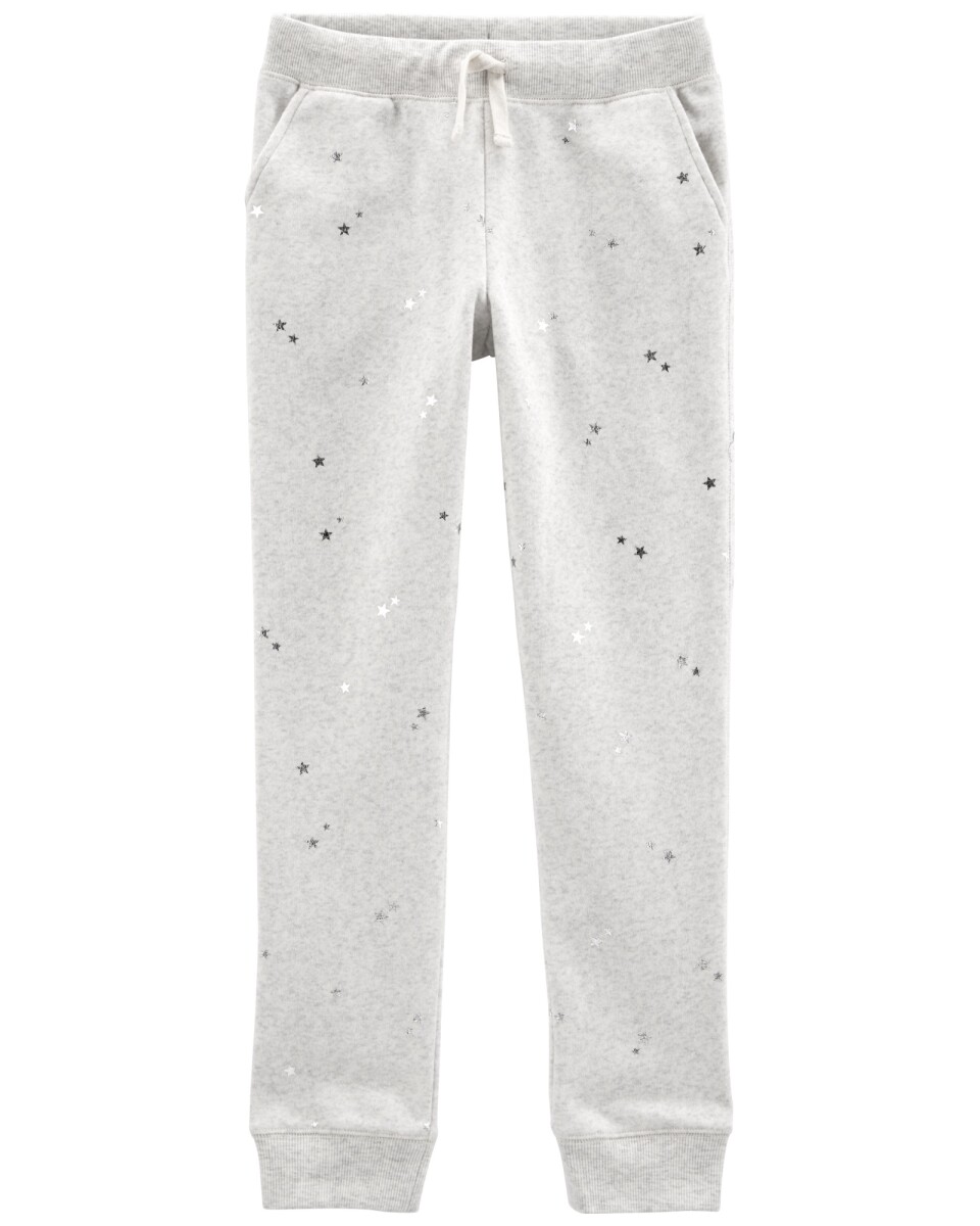 Pantalón de algodón con felpa diseño estrellas plateadas 