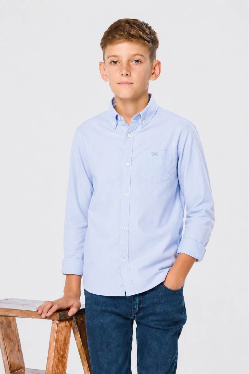 Camisa Lisa M. Larga - Celeste 