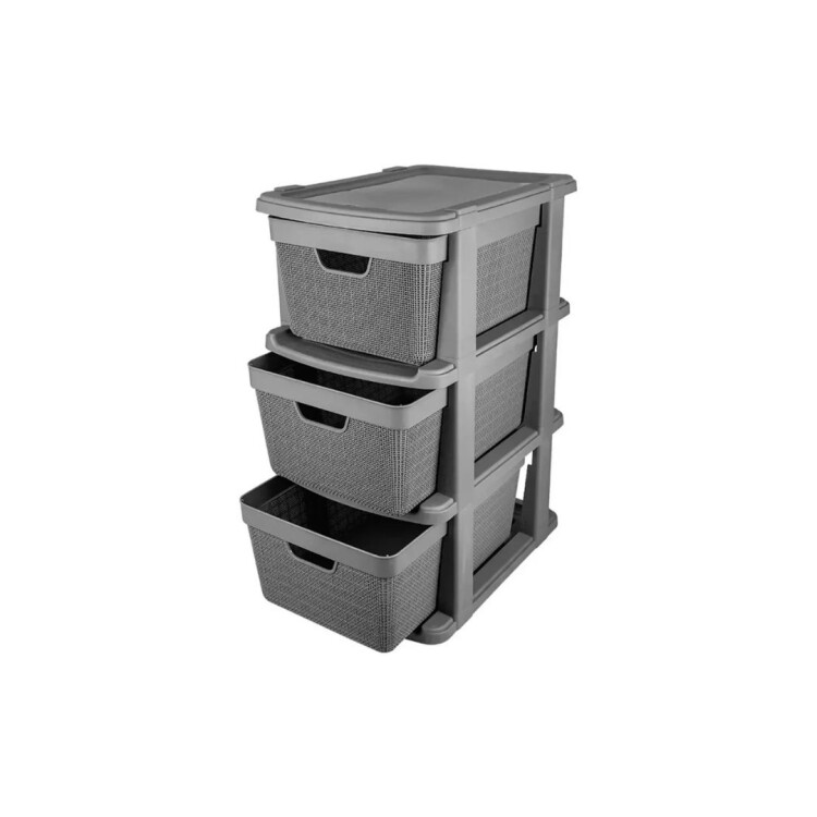 Cajonera Gavetero Estante simil Rattan 3 Cajones 15lts Gris Cajonera Gavetero Estante simil Rattan 3 Cajones 15lts Gris