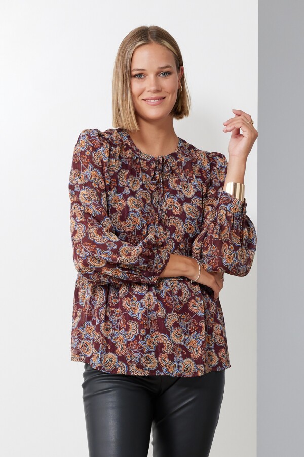 Blusa Gasa Lurex BORDEAUX/MULTI