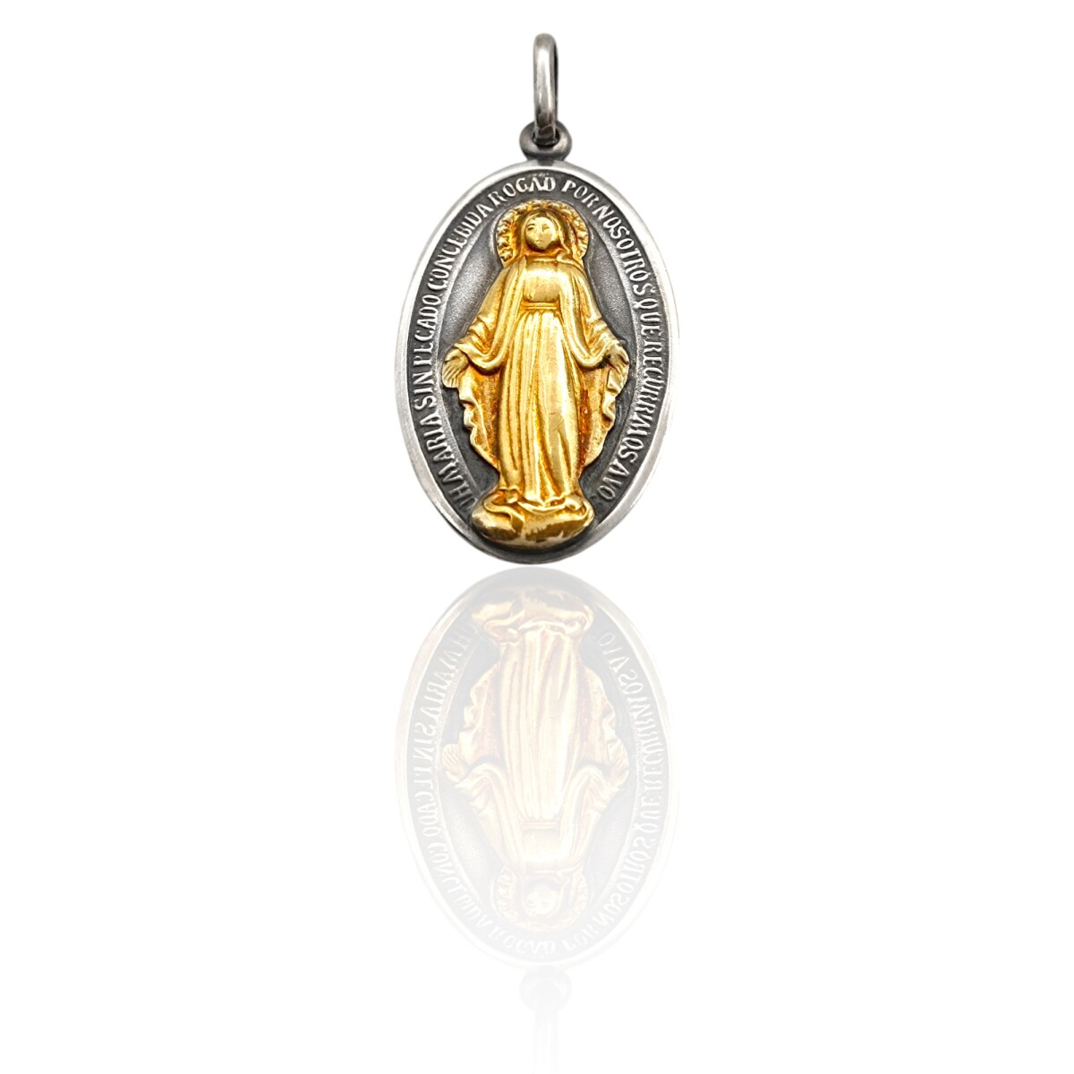 Dije Medalla oval Virgen Milagrosa -Plata y oro- Sin piedra- CP5055 - Sinpiedra 