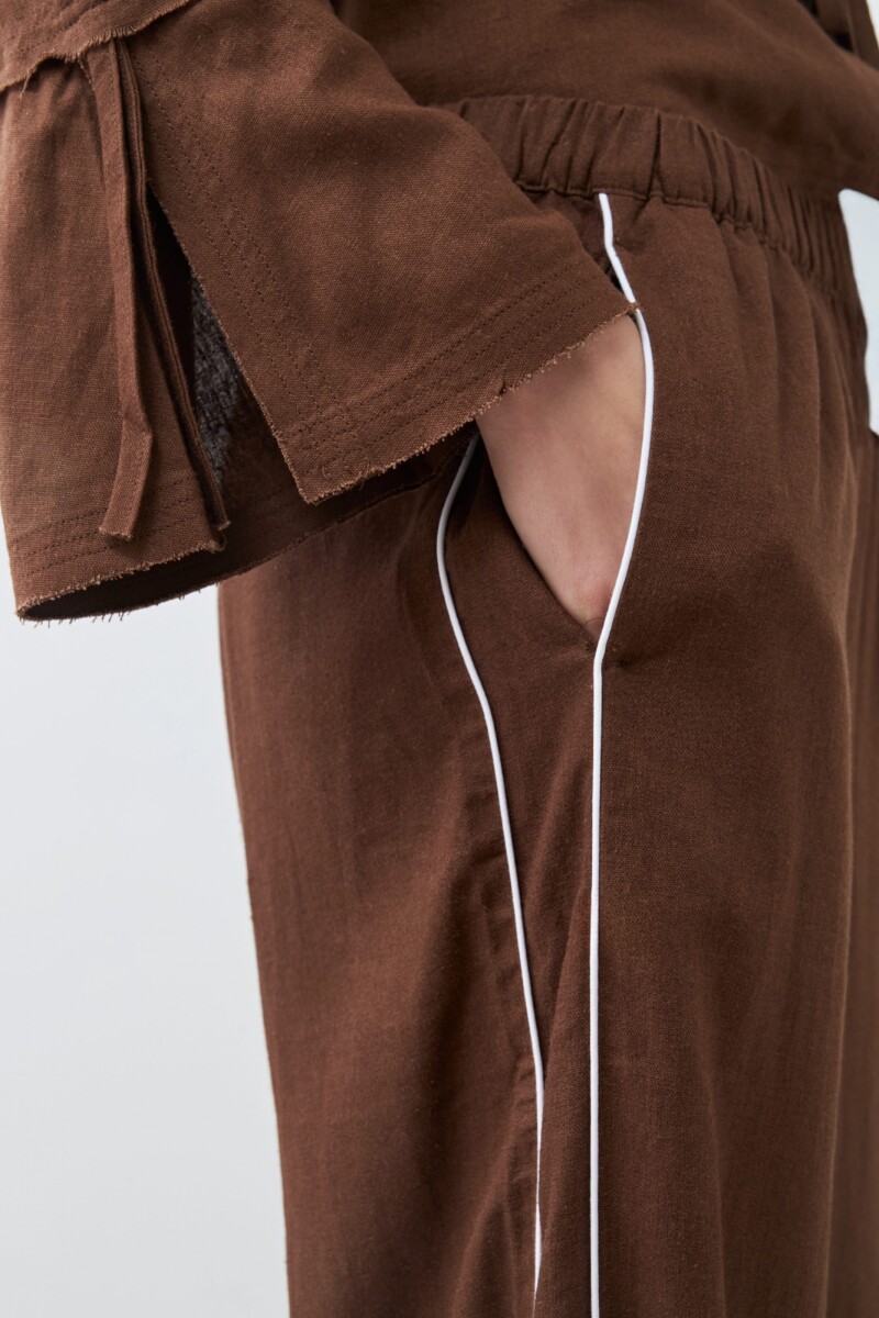 Blusa de lino con lazos chocolate