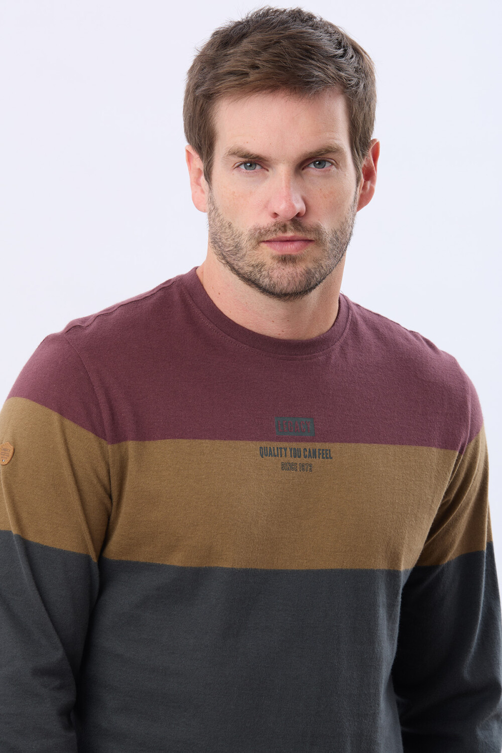 REMERA RAYADA CON ESTAMPA Gris