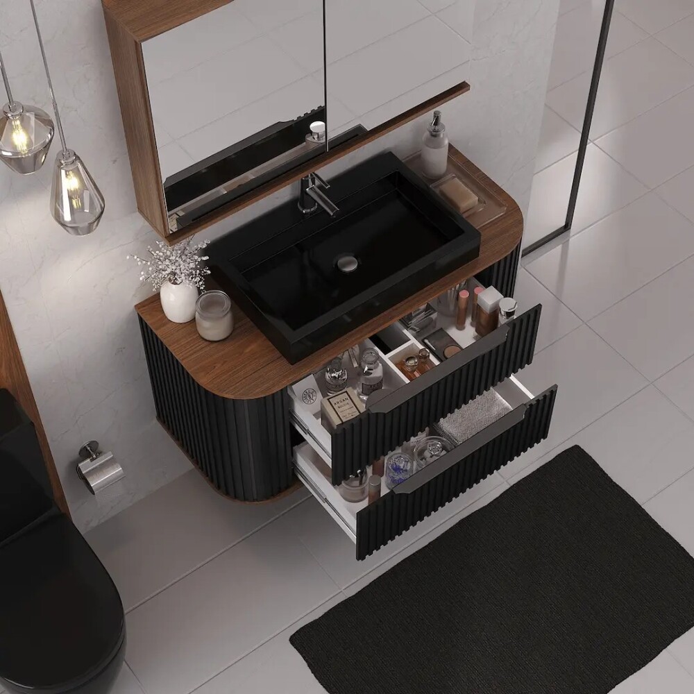 MUEBLE DE BAÑO SUSPENDIDO MODELO ALICE 100 - COLOR NEGRO CON CACAO Mueble De Baño Suspendido Modelo Alice 100 - Color Negro Con Cacao