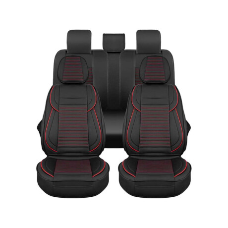 Cubreasientos Eco Cuero Negro Con Detalles Rojos 11 Piezas