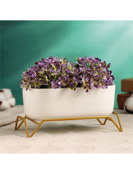 MACETA CERAMICA C/BASE 17x9x9CM BLANCO/DORADO MACETA CERAMICA C/BASE 17x9x9CM BLANCO/DORADO