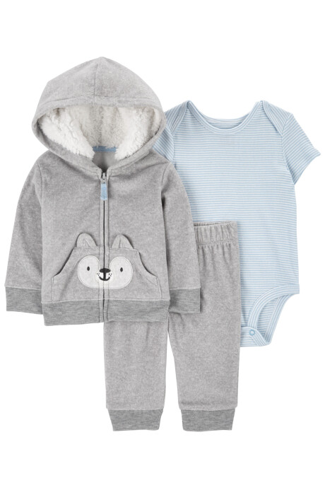 Set tres piezas, campera y pantalón de micropolar, más body de algodón, diseño zorro Sin color