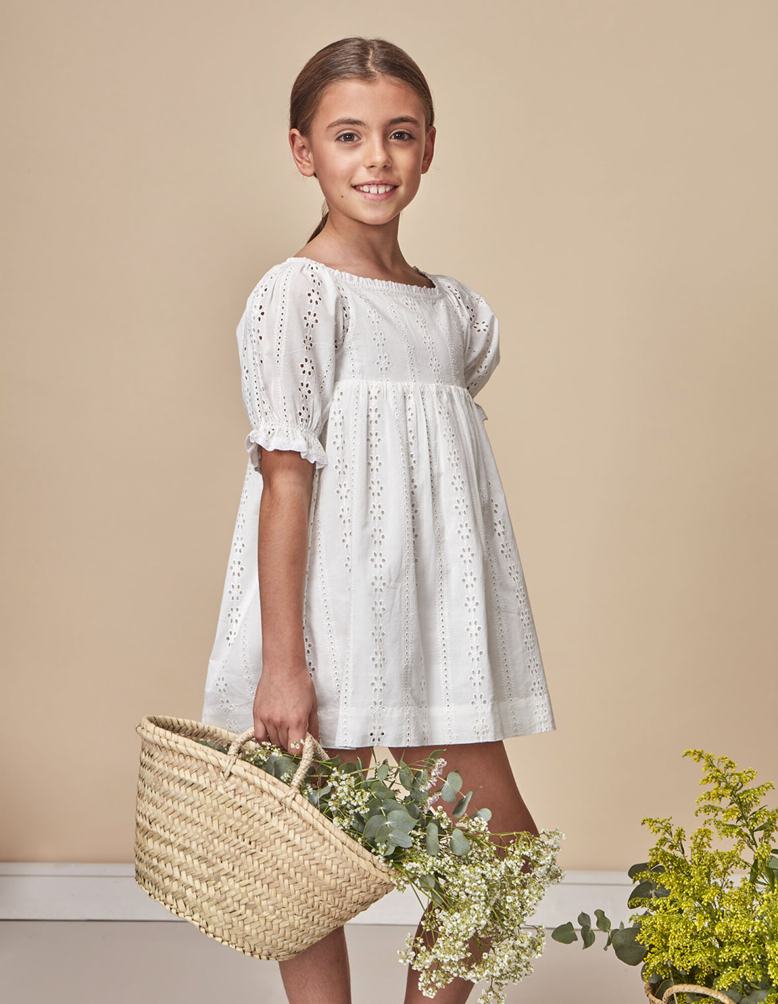 Vestido De Openwork Engomado - Blanco Roto — Gocco