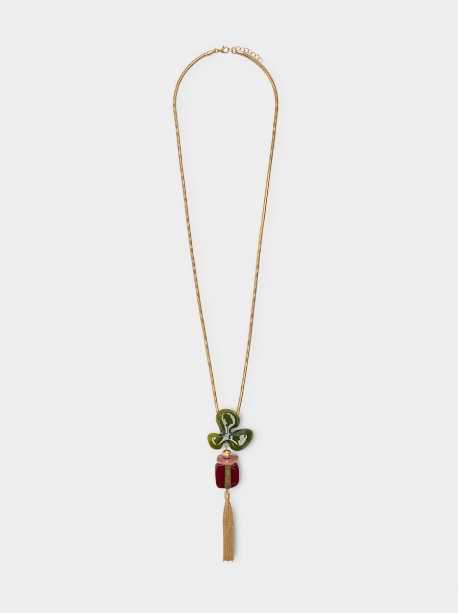 Collar Largo De Flor De Resina Con Flecos - multicolor 