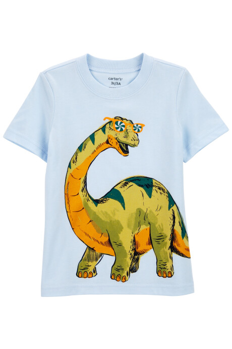 Remera de algodón, manga corta, estampa dinosaurio. Talles 6-24M Sin color