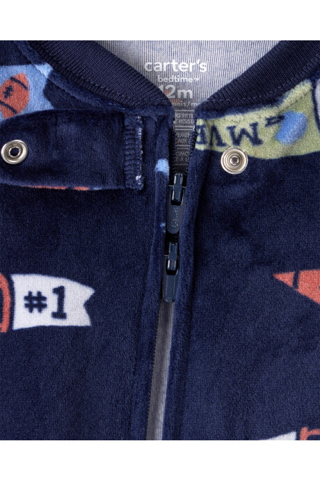 Pijama una pieza de micropolar, con pie, diseño banderines Sin color