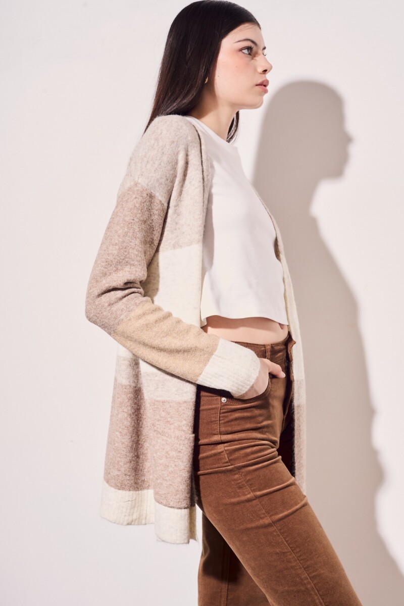 Cardigan Color Block Beige Melange